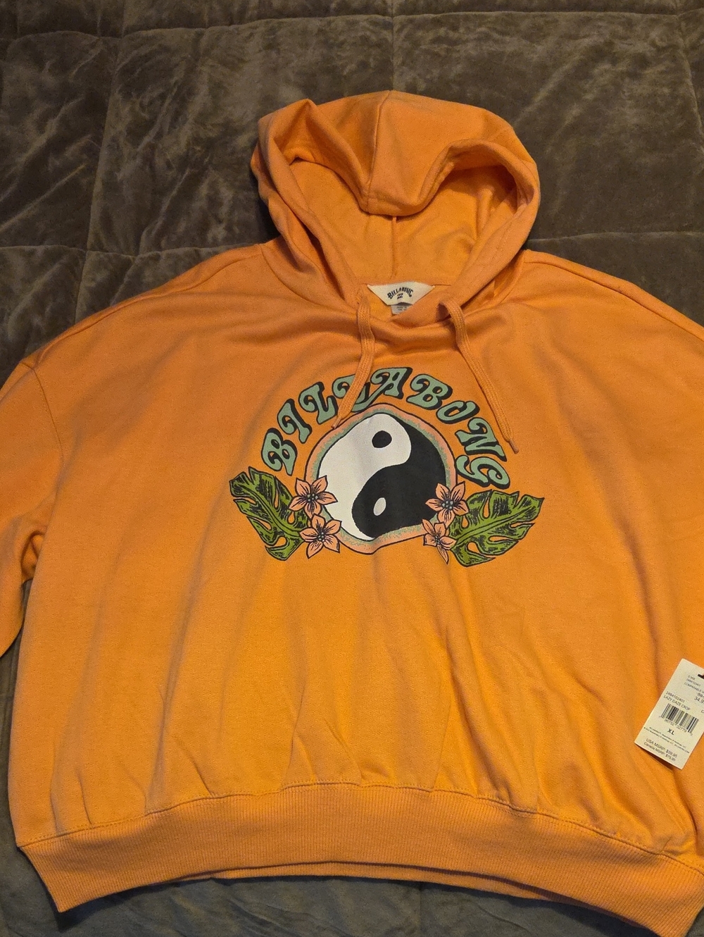 Billabong Orange Crewneck Hoodie with Yin-Yang Floral Graphic